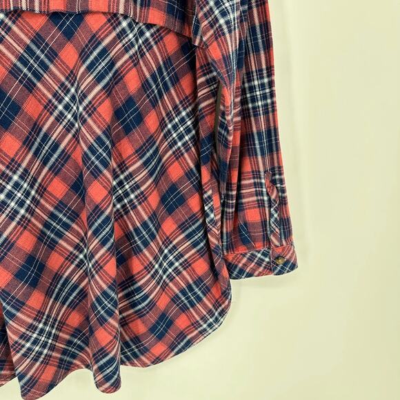 J Jill Denim Tunic LARGE Lagenlook Oversized Flannel Plaid Button Down Shirt - Picture 13 of 14